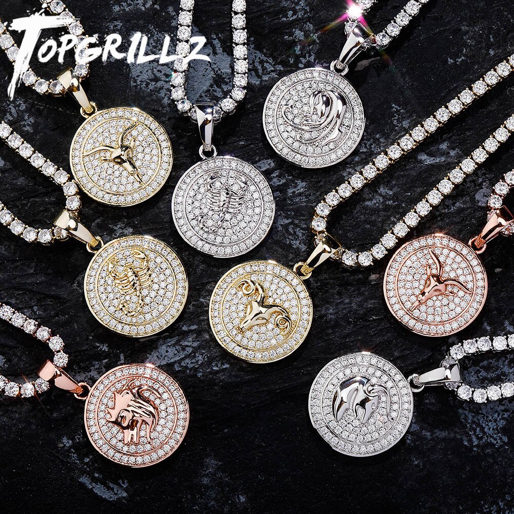 12 constellations Pendant Iced Out Micro Pave Cubic Zirconia Hip hop Personalised Jewelry Men Women For Gift