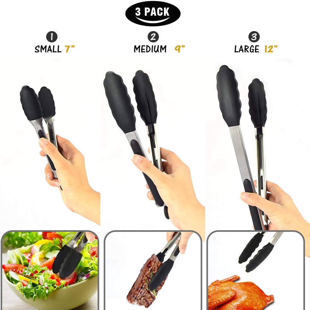 Kitchen Tongs Set BBQ Tools Stainless Steel Cooking Tongs With Silicone Tips Barbecue Cooking Salad Grilling Frying Kitchen Tool