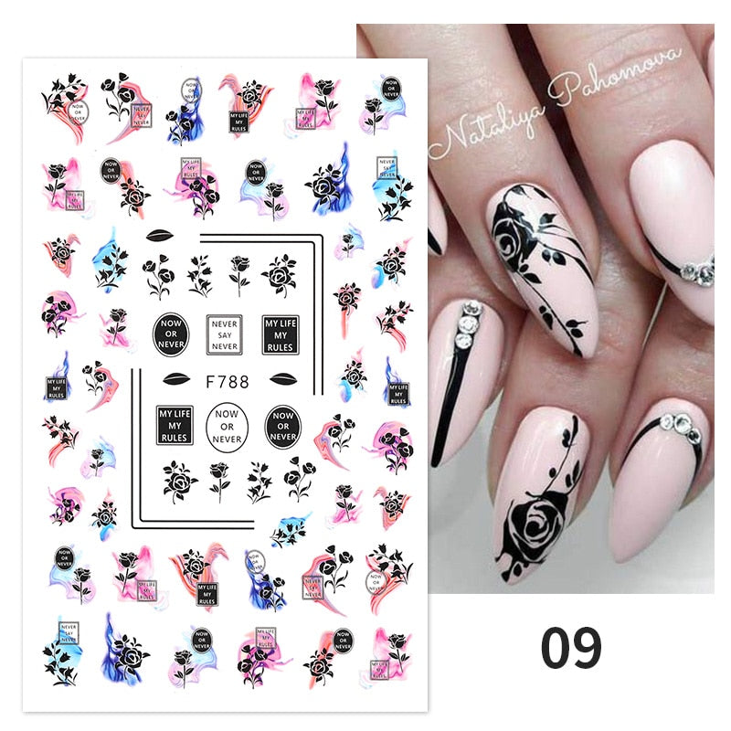 1PC Heart Love Design 3D Nail Sticker English Letter stickers Face Pattern Trasnfer Sliders Valentine's Day Nail Art Decoration