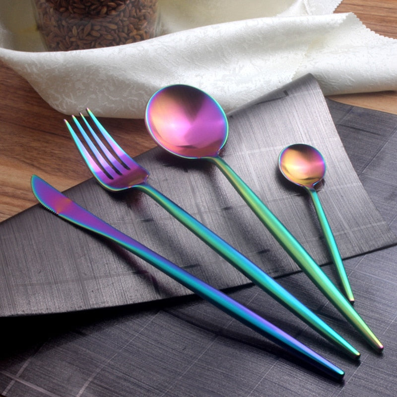 Dinner Set Cutlery Knives Forks Spoons Wester Kitchen Dinnerware Stainless Steel Home Party Tableware Set