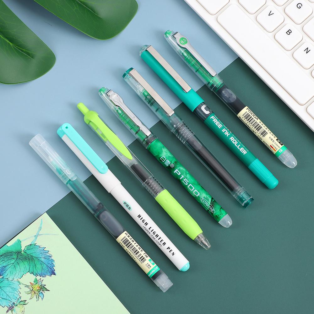 6pcs 7pcs/set Simplicity color Large Gel Pen set 0.5mm quick-drying Straight Pen highlighter for school Stationery kawaii