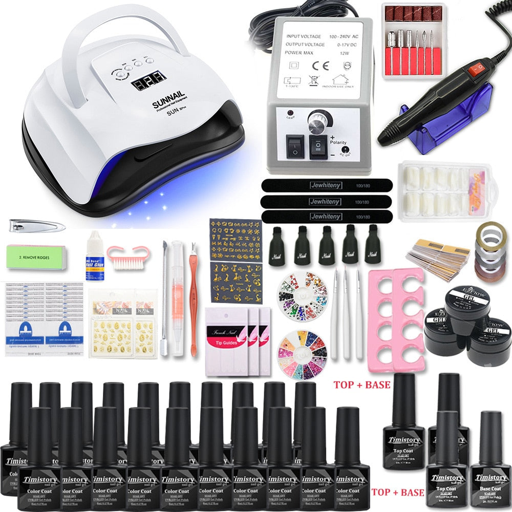 Nail Set for Nail 20 Kinds Nail Polish Kit with 20000RPM Nail drill Machine Nail lamp Acrylic Kit Nail Art Tools Nail Art Set