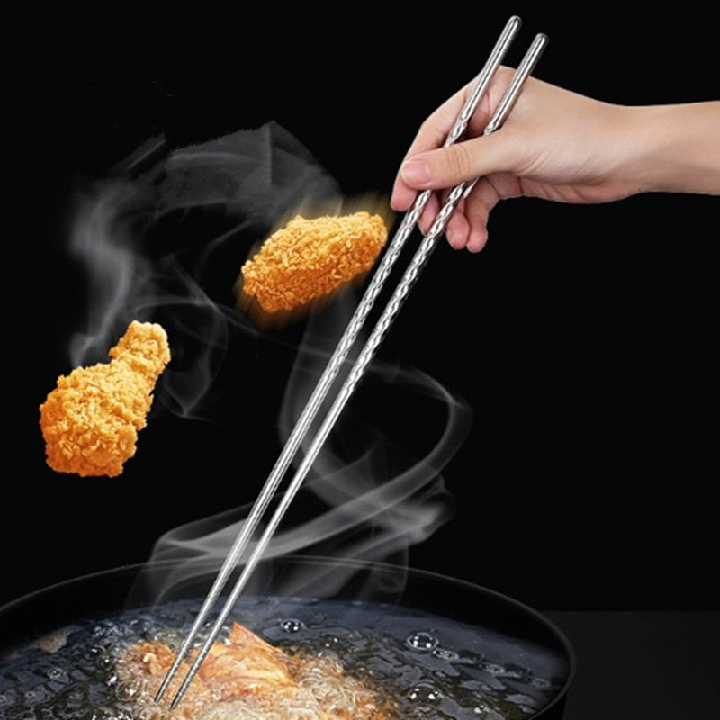 1Pair Extra Long 38.8cm Cooking Chopsticks Kitchen Tools Hot Pot Chopsticks Frying Noodle Chopsticks Stainless Steel Chop Sticks