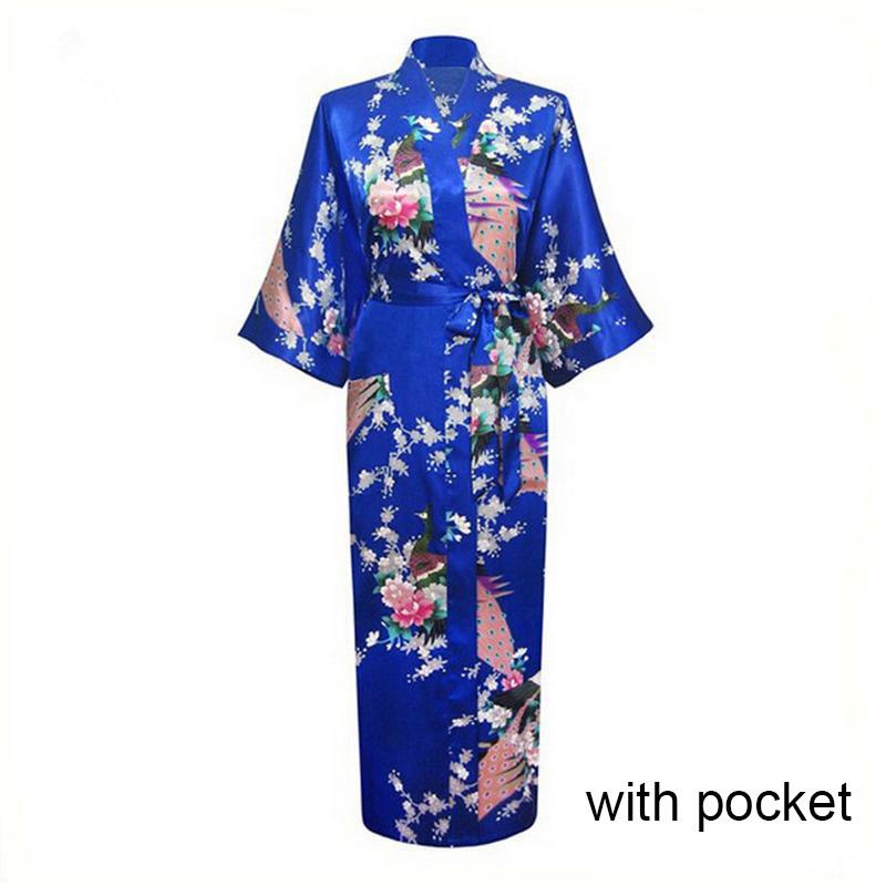 Sexy Women Long Robe With Pocket Wedding Bride Bridesmaid Dressing Gown Rayon Kimono Bathrobe Large Size S-XXXL Night Dress