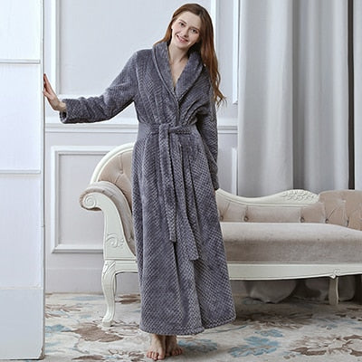 Winter Long Coral Fleece Bathrobe Kimono Warm Flannel Bath Robe Men Cozy Robes Night Sleepwear Women Dressing Gown