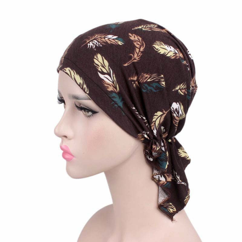 New fashion print woman turban hat soft elastic flowers lady muslim headdress wrap head scarf hijab caps turbante female