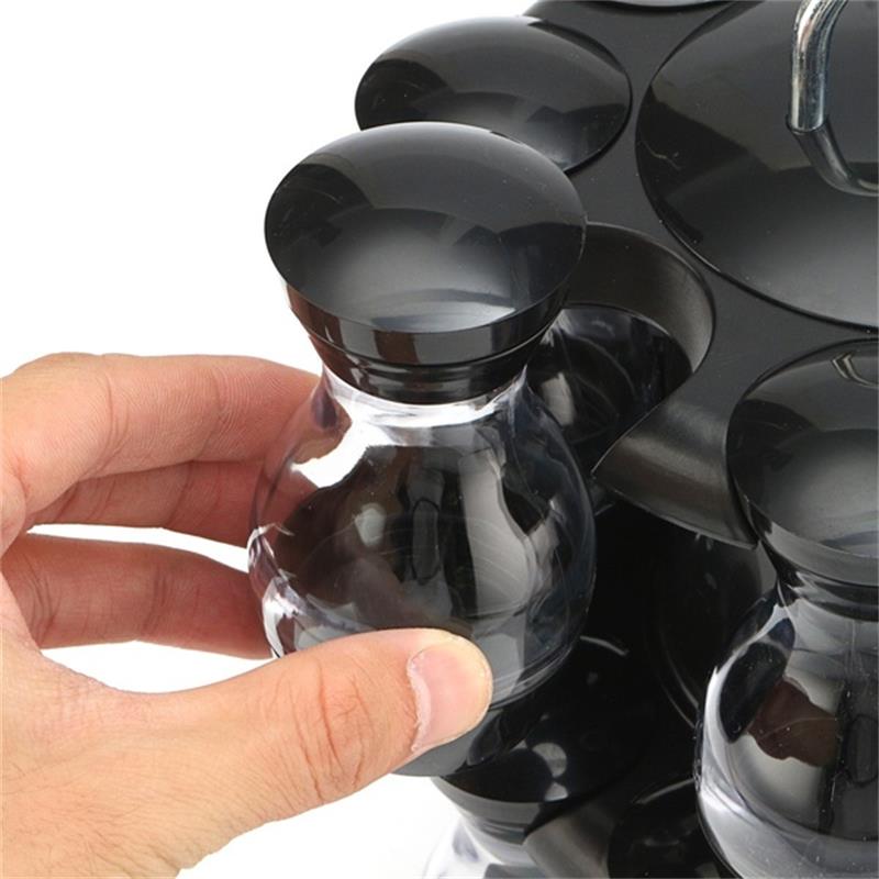 16Pcs Condiment Set 360 Rotating Spice Jar Rack Kitchen Cruet Condiment Bottle Pepper Salt Shakers Holder Kitchen Storage Rack