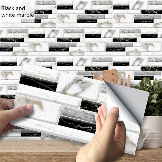 Kitchen wall Decoration Stickers Black Gray Imitation Wall Tile Wallpaper Waterproof Bathroom Restaurant Home Decor Brick Decals