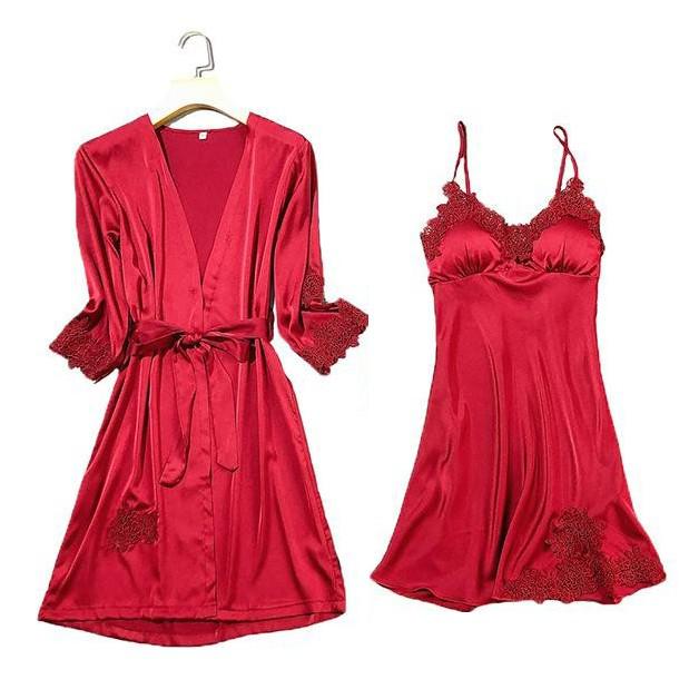 Kimono Robe Gown Satin Women Sleepwear Pour Femme Lace Trim Intimate Lingerie Comfy Loungewear V-Neck Summer Bathrobe Suit