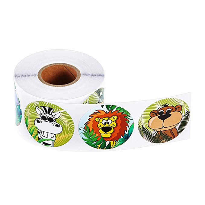 500pcs Funny Animal Stickers roll classic Cute Waterproof farm Package Seal Label Cool Skateboard school Stickers Reward For Kid