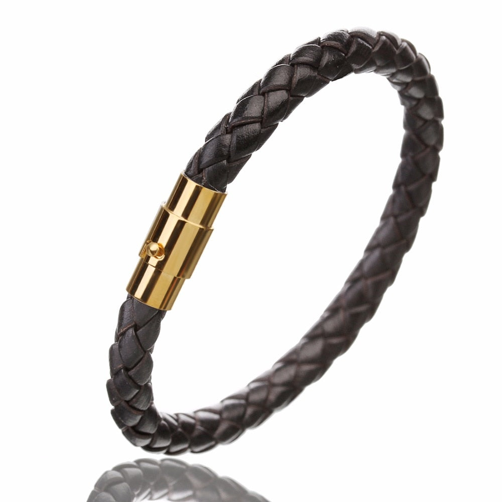 Genuine Leather Bracelet Men Stainless Steel Magnetic Clasp Handmade Men Bracelets Bangles Braided Leather Bracelet Wholesale