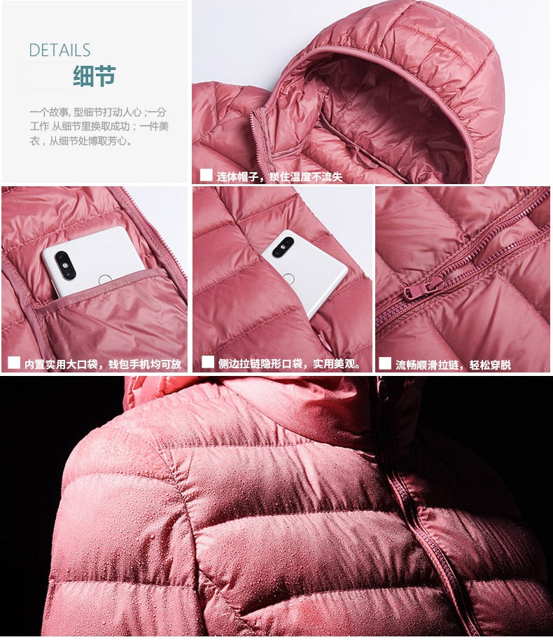 Spring Autumn Women Ultralight Thin Down Jacket White Duck Down Hooded Jackets Warm Winter Coat Parka Female Portable Outwear