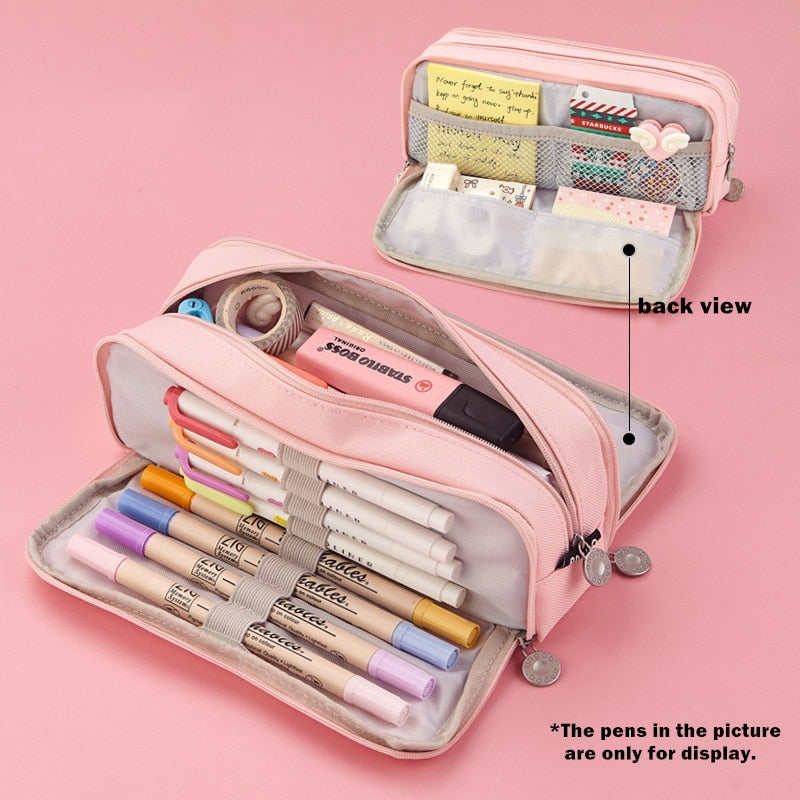 Angoo Double Sided Pen Bag Pencil Case Special Macaron Color Dual Canvas Pocket Storage Bag Pouch Stationery School Travel