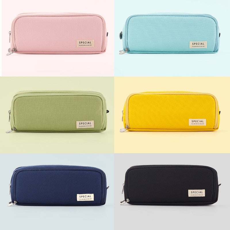 Angoo Double Sided Pen Bag Pencil Case Special Macaron Color Dual Canvas Pocket Storage Bag Pouch Stationery School Travel