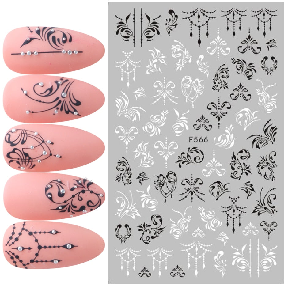 1pcs 3D Nail Sticker Black Heart Love Self-Adhesive Slider Letters Nail Art Decorations Stars Decals Manicure Accessories