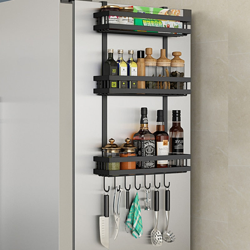 Refrigerator Side Storage Rack Fridge Shelf Cupboard Organizer Kitchen Cabinet Space Saving Refrigerator Hanging Storage Rack