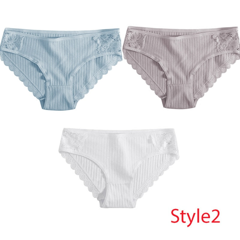 3PCS/Set Cotton Underwear Women's Panties Comfort Underpants  Floral Lace Briefs For Woman Sexy Low-Rise Pantys Intimates M L XL