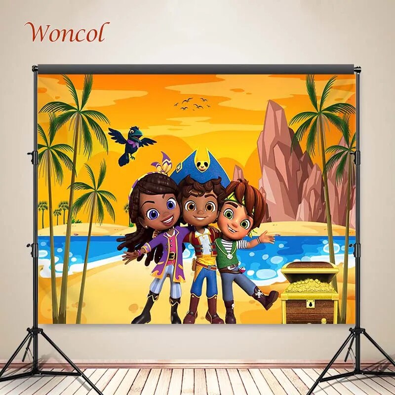 Woncol Pirate Santiago Photo Backdrops Boy Birthday Party Photography Backgrounds Personalized Decor Banner Photo Prop