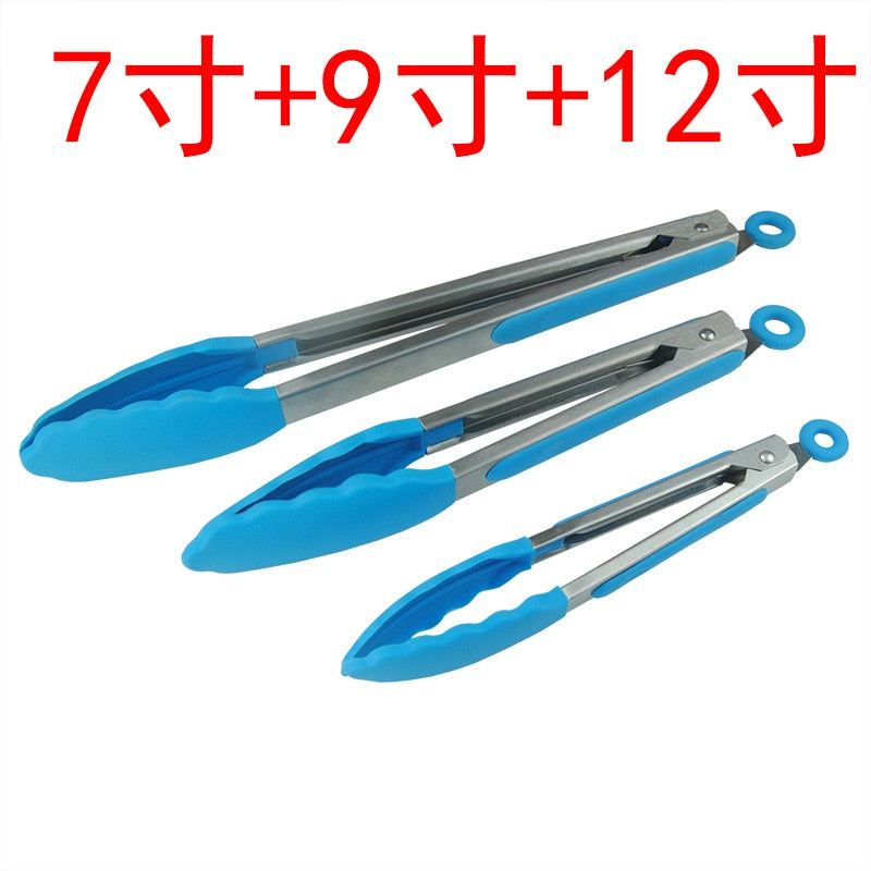 Kitchen Tongs Set BBQ Tools Stainless Steel Cooking Tongs With Silicone Tips Barbecue Cooking Salad Grilling Frying Kitchen Tool