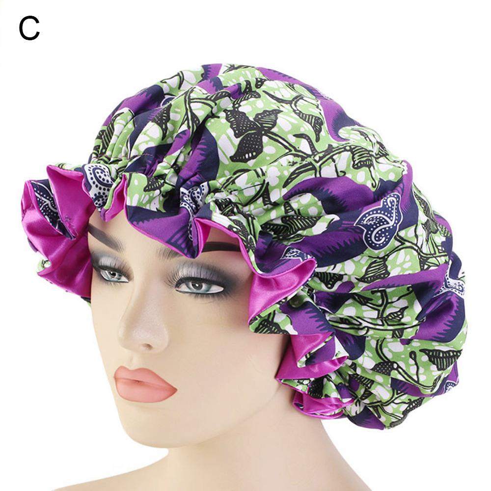 Women African Floral Print Satin Night Sleep Bonnet Hat Hair Care Cap Head Wrap Large Head Wear Ladies Headwrap Hair Care Hat