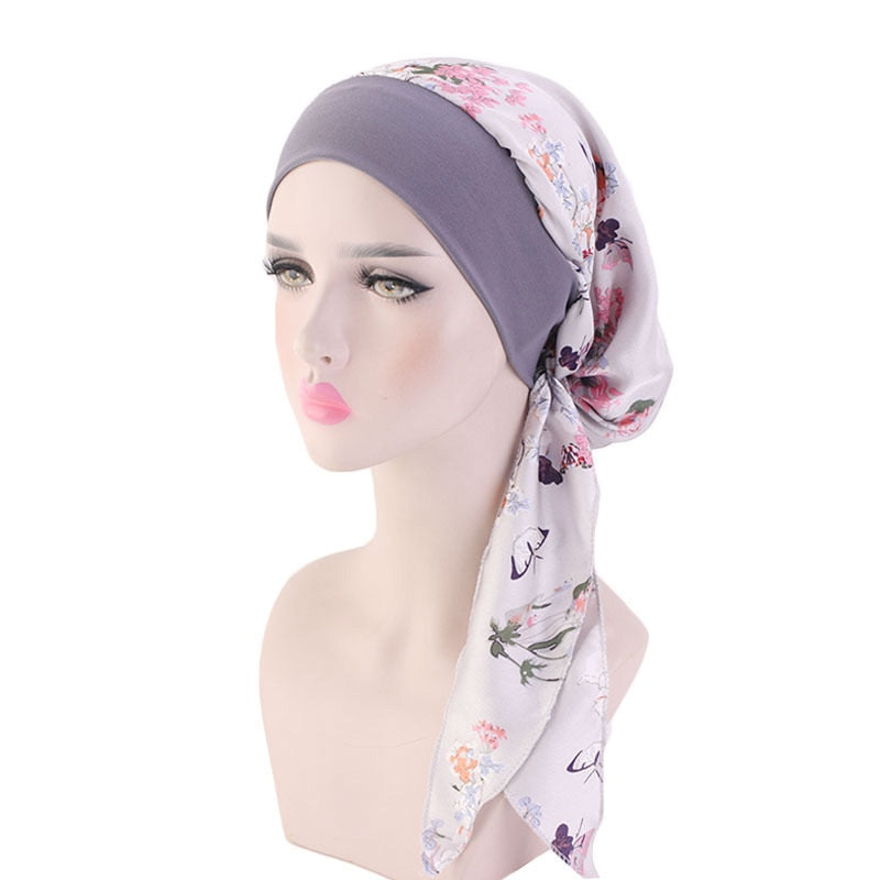 Printed flowers women inner hijabs cap muslim head scarf turban bonnet ready to wear ladies wrap under hijab caps