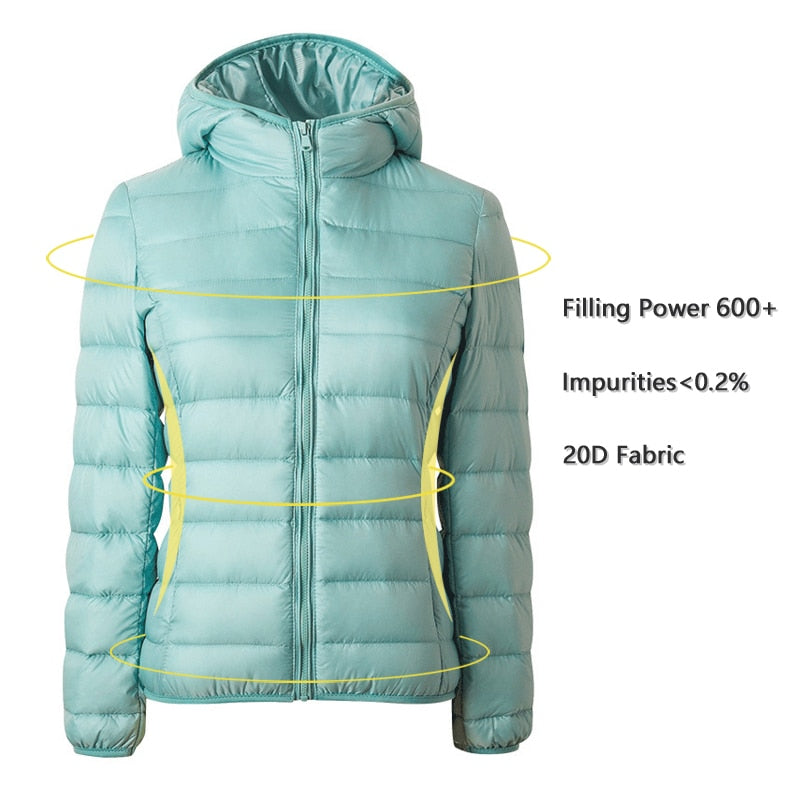 Spring Autumn Women Ultralight Thin Down Jacket White Duck Down Hooded Jackets Warm Winter Coat Parka Female Portable Outwear