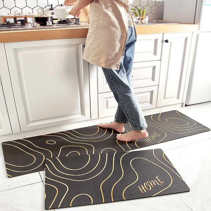 1pcs PVC Kitchen Mat Waterproof Floor Mat Anti Fatigue Anti Oil PU Leather Kitchen Carpet Anti Slip Doormat Modern Bedroom Rug