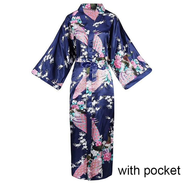 Sexy Women Long Robe With Pocket Wedding Bride Bridesmaid Dressing Gown Rayon Kimono Bathrobe Large Size S-XXXL Night Dress