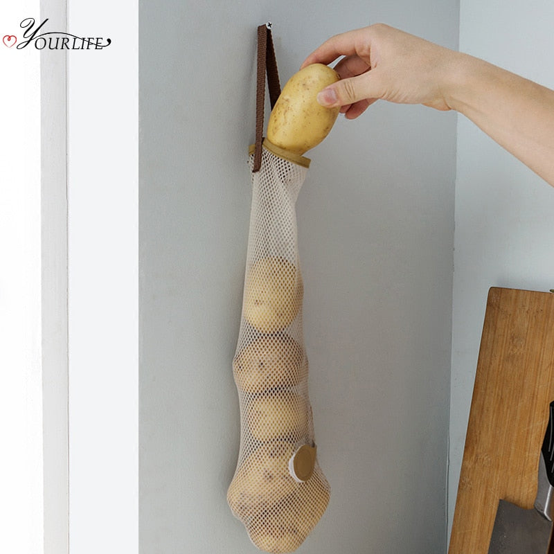 Reusable Kitchen Produce Bags Onion Potato Mesh Bag Eco Friendly Vegetable Fruit Bag Kitchen Hanging Bag Organizer