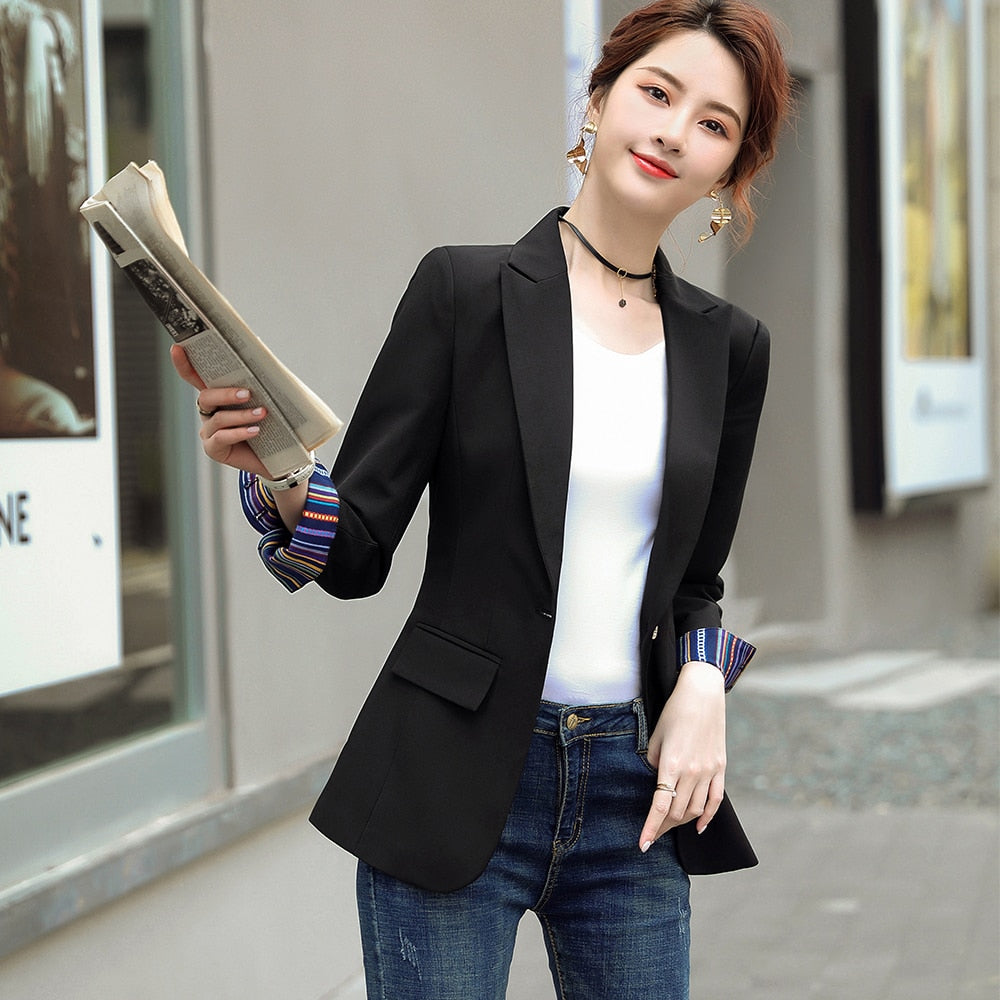 Design Blazer Jacket Women's Green Black Blue Solid Tops For Office Lady Wear Size S-4XL