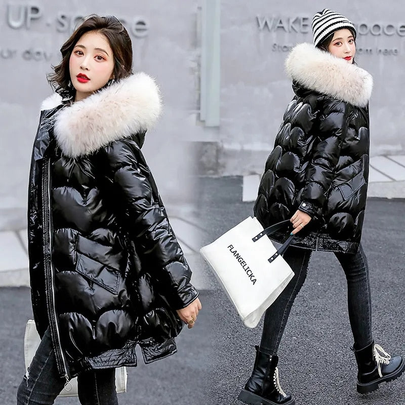 Womens New Fashion Fur Collar Hooded Thick Warm Parkas Casual Female Long Snow Wear Coat Outwear