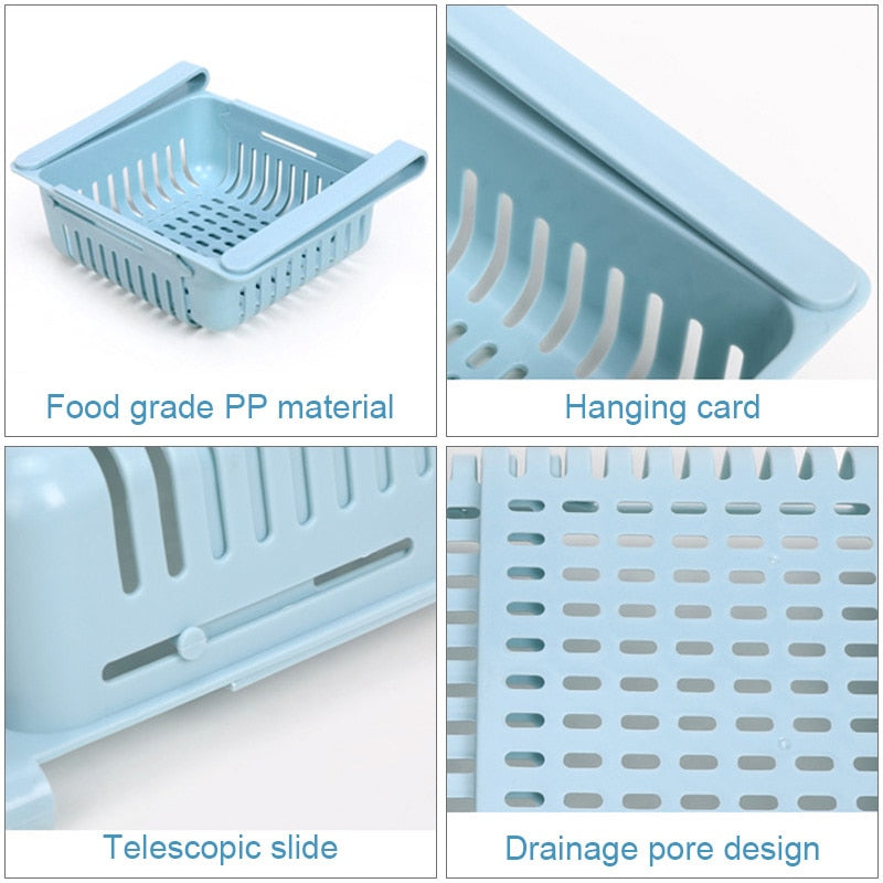 1/2Pcs Kitchen Organizer Stretchable Refrigerator Storage Rack Food Storage Baskets Fridge Container Space Saver Pull-out Drawer