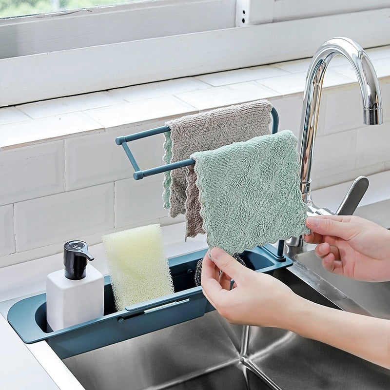 Telescopic Sink Shelf Storage Rack Organizer Adjustable Bathroom Sponge Soap Drain Basket Bag Kitchen Faucet Holder Accessories