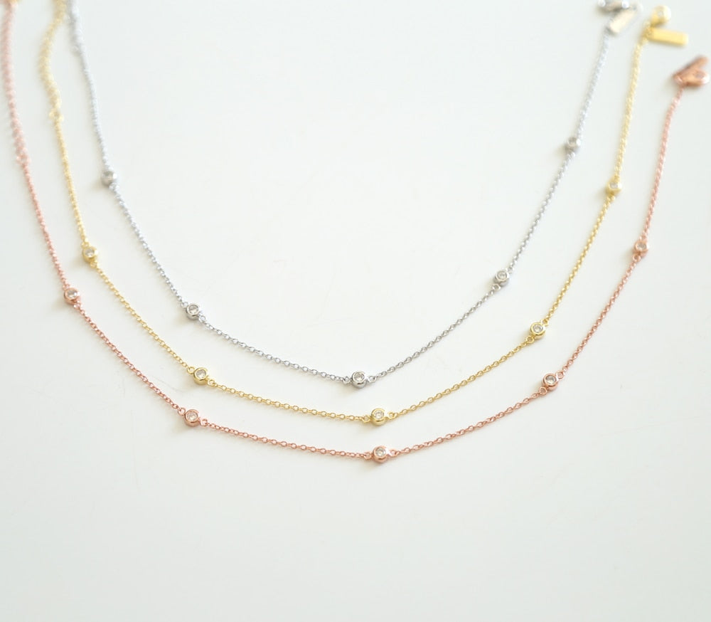 Three color 100% 925 sterling silver 45cm 85cm 102cm layer long link chain dainty delicate thin silver chain