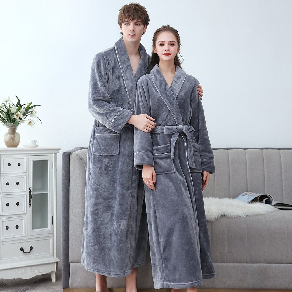 Winter Flannel Soft Kimono Gow Ultra Large Long Bathrobe Nightwear Thick Warm Women Sleepwear