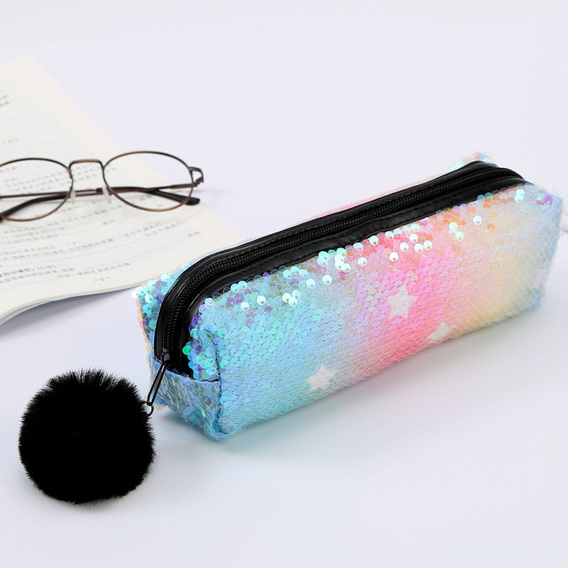 School Pencil Case Sequin Pencilcase for Girls Boys Penal Bag Kawaii Cartridge Pen Box Big Multi Cosmetic Pouch Stationery