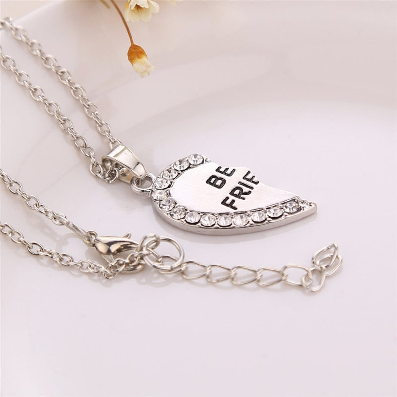 Unisex 2 Pcs BFF Necklace Women Crystal Heart Pendant Best Friend Letter Necklace Fashion Couple Necklace Men Friendship Jewelry