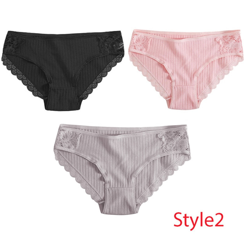 3PCS/Set Cotton Underwear Women's Panties Comfort Underpants  Floral Lace Briefs For Woman Sexy Low-Rise Pantys Intimates M L XL