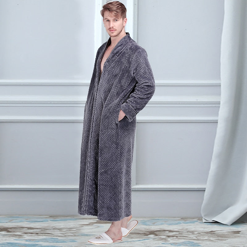 Women Winter Plus Size Long Warm Flannel Hooded Bathrobe - Zipper Bath Robe Pregnant Night Dressing Gown Men Sleepwear