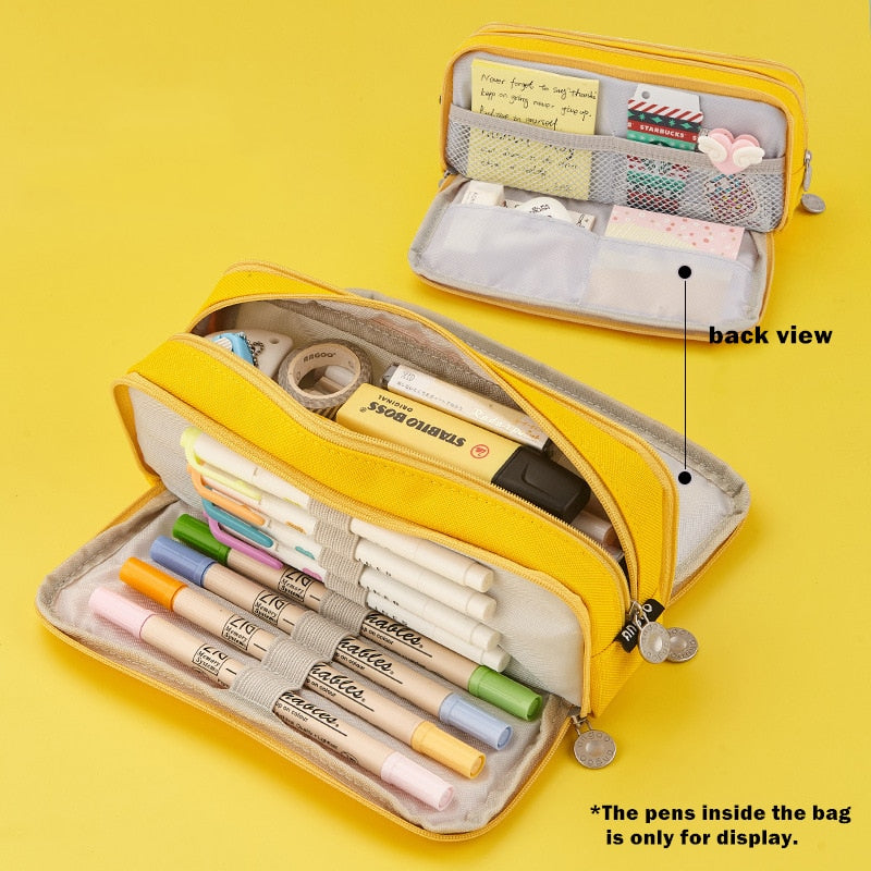 Angoo Double Sided Pen Bag Pencil Case Special Macaron Color Dual Canvas Pocket Storage Bag Pouch Stationery School Travel