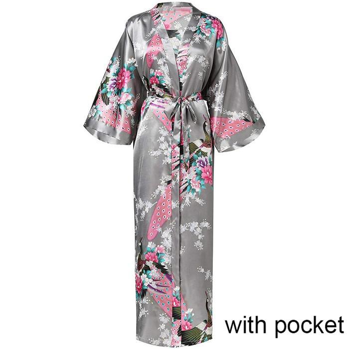 Sexy Women Long Robe With Pocket Wedding Bride Bridesmaid Dressing Gown Rayon Kimono Bathrobe Large Size S-XXXL Night Dress