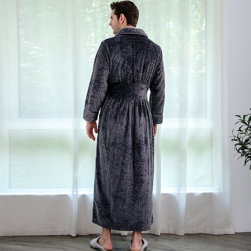 Winter Long Coral Fleece Bathrobe Kimono Warm Flannel Bath Robe Men Cozy Robes Night Sleepwear Women Dressing Gown