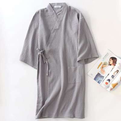 Crepe Gauze Bathrobe Solid 100% Cotton Robe Long-sleeved V-neck Kimono Wedding Robes Sleepwear Plus Size Dressing Gown