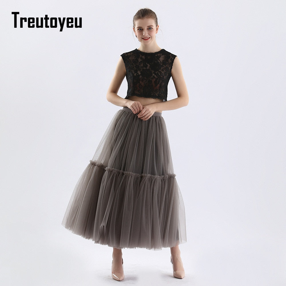 Maxi Long Tulle Skirts for Women Black Gothic Pleated Skirt Casual Party Fairycore Summer Winter Falda Mujer