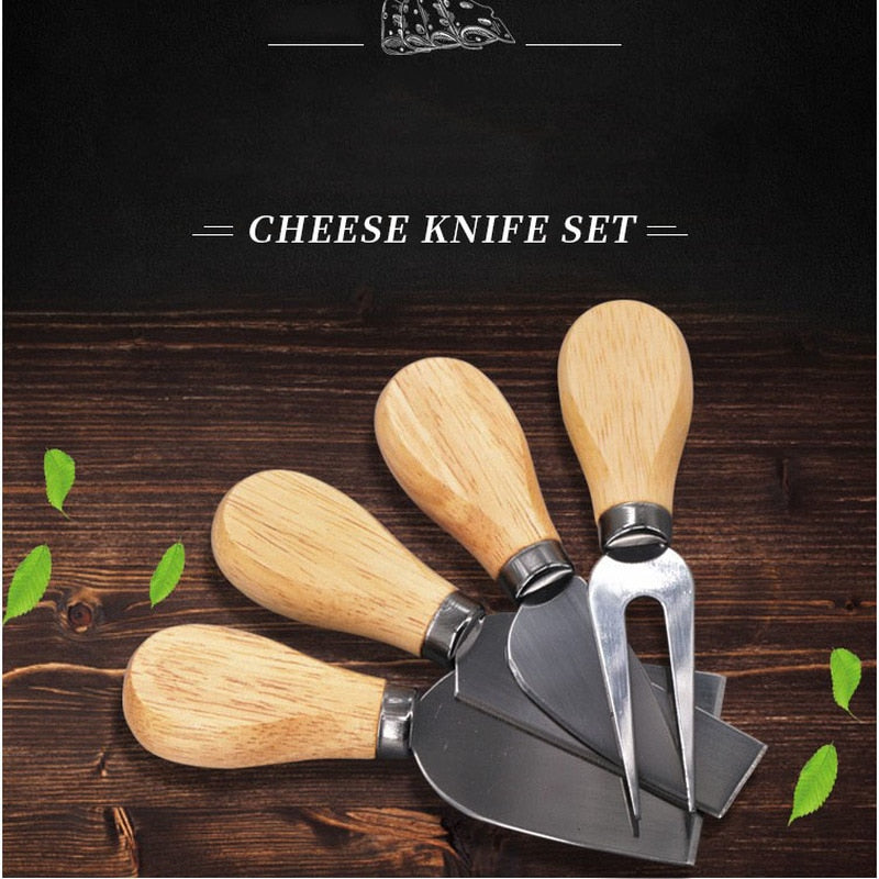 4pcs/set Wood Handle Knife Sets Bamboo Cheese Cutter Slicer Kitchen Cheedse Stainless Steel Knife Kitchen Cooking Accessories