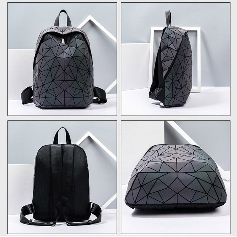 New Luminous Backpack School Women Men Set Rucksack Female Lattice Backbag Holographic Shoulder Bags Purse mochila sac