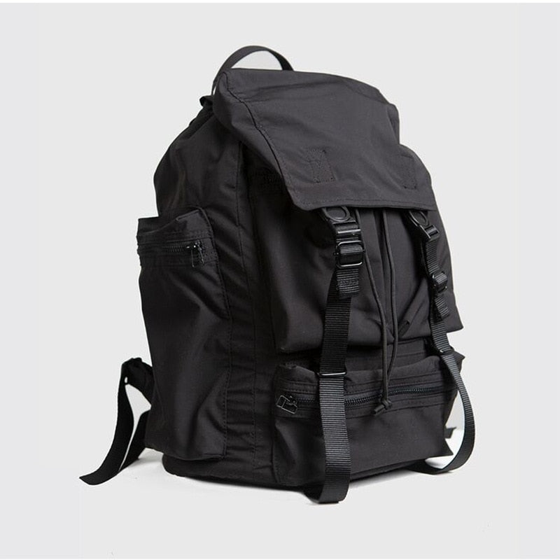 Black Nylon Waterproof Backpack Drawstring Shoulder Bag Men Travel Backpack Large Capacity Student School Bags