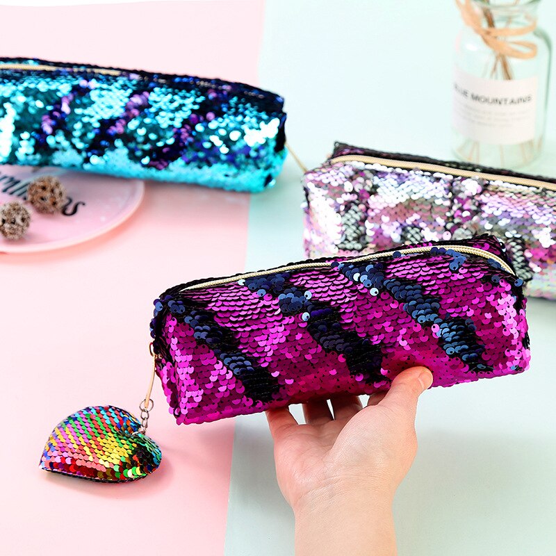 School Pencil Case Sequin Pencilcase for Girls Boys Penal Bag Kawaii Cartridge Pen Box Big Multi Cosmetic Pouch Stationery