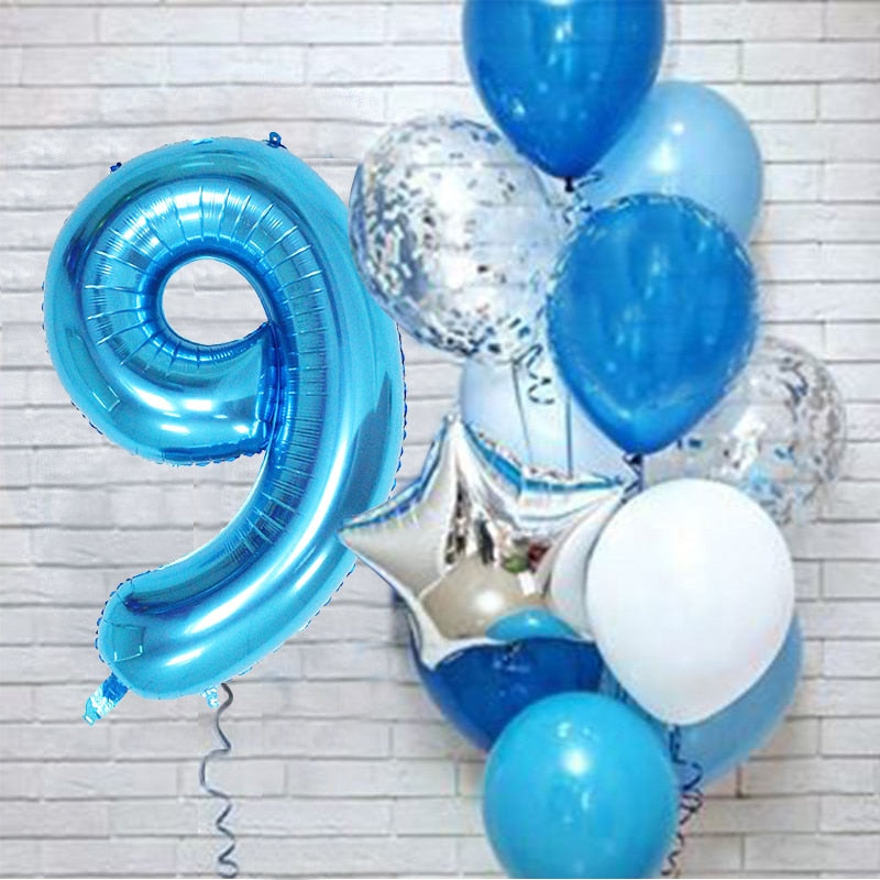 12Pcs/set Blue Number Foil Latex Balloons for Kids Birthday Party Decoration 1st One Year Birthday Boy Decor Baby Shower Balloon