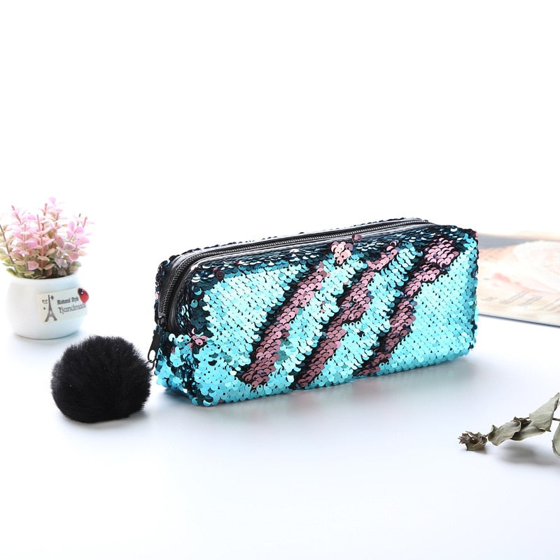 School Pencil Case Sequin Pencilcase for Girls Boys Penal Bag Kawaii Cartridge Pen Box Big Multi Cosmetic Pouch Stationery